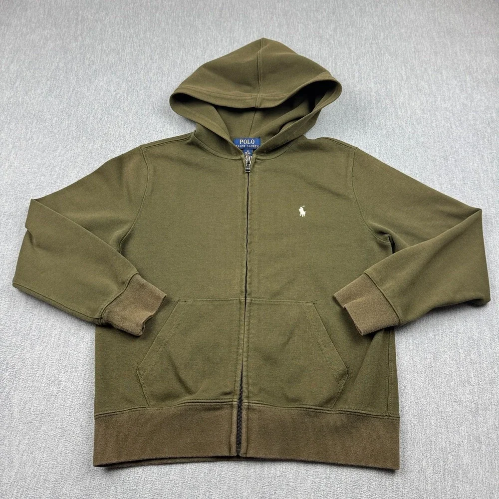 Polo Ralph Lauren Hoodie Kids Medium 10-12‎ Olive Green Full Zip Sweatshirt Pony